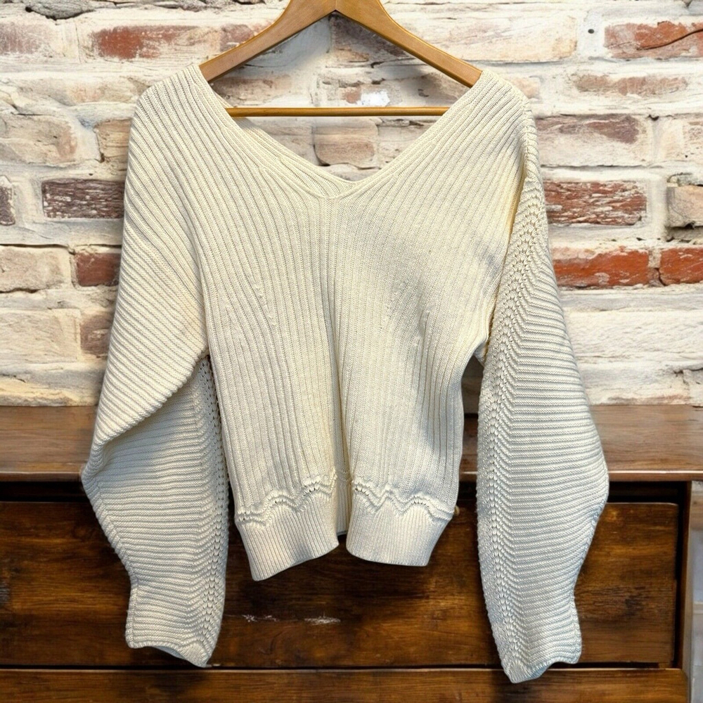 Scotch & Soda Cream V-Neck Ribbed Sweater